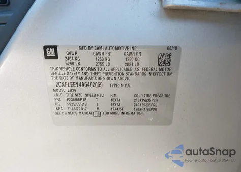 2010 Chevrolet Equinox Lt from USA, damaged, VIN 2CNFLEEY4A6402069